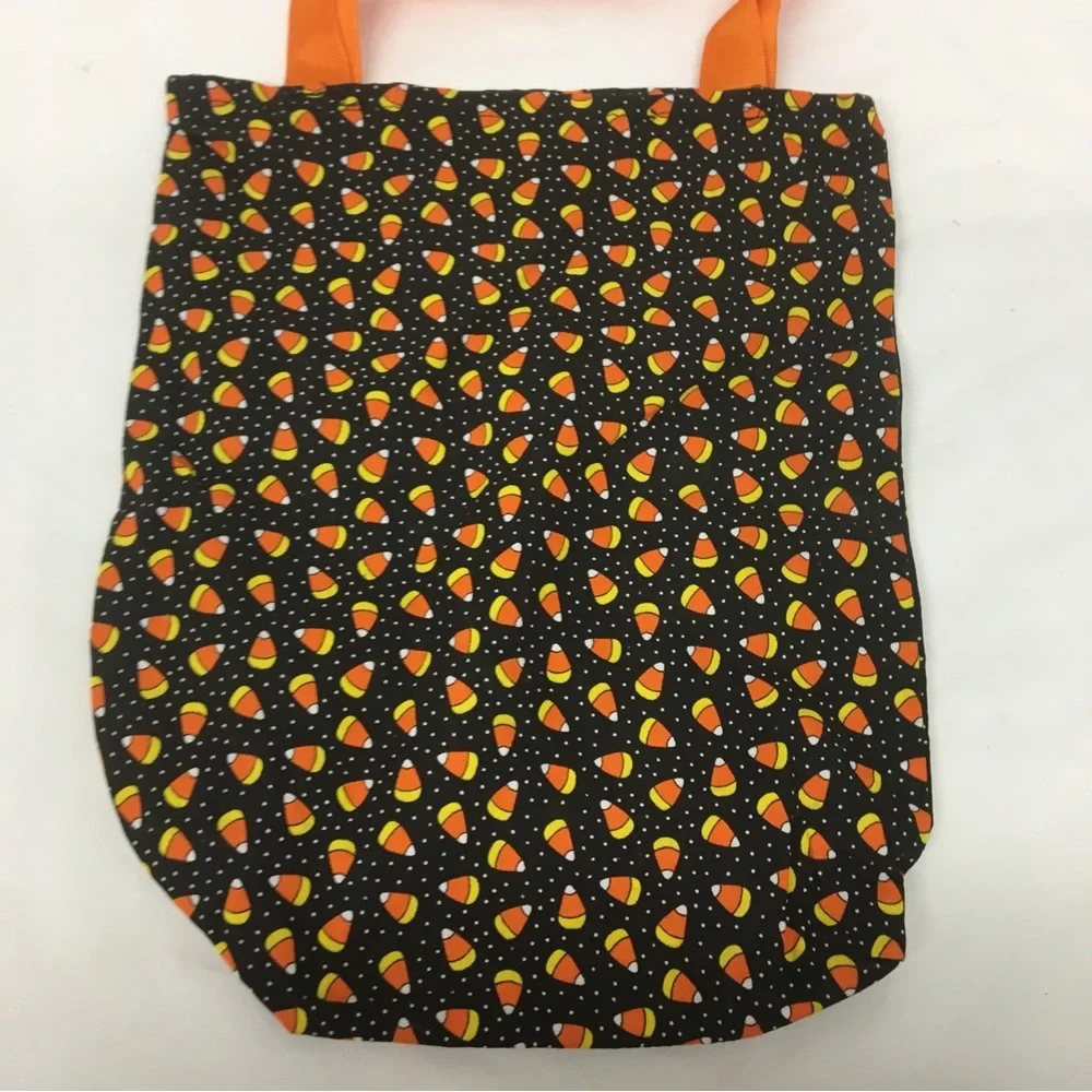 Handmade Halloween Treat Tote Bag Candy Corn Black & White Polka Dots